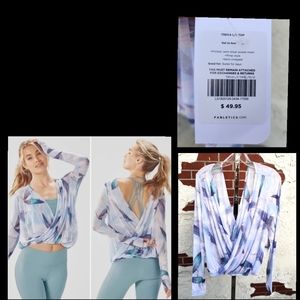LARGE New $49.95 women FABLETICS Treva sheer wrap top long sleeve thumb holes
